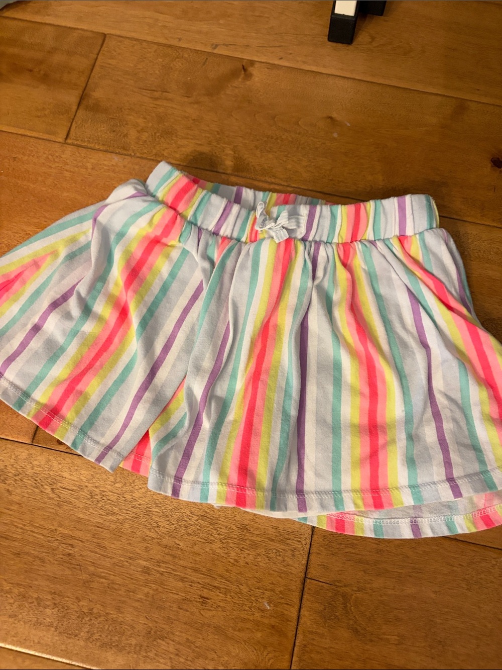 Cat & Jack Rainbow Stripe Skort in White with Pink, Yellow, Purple, Blue, Green